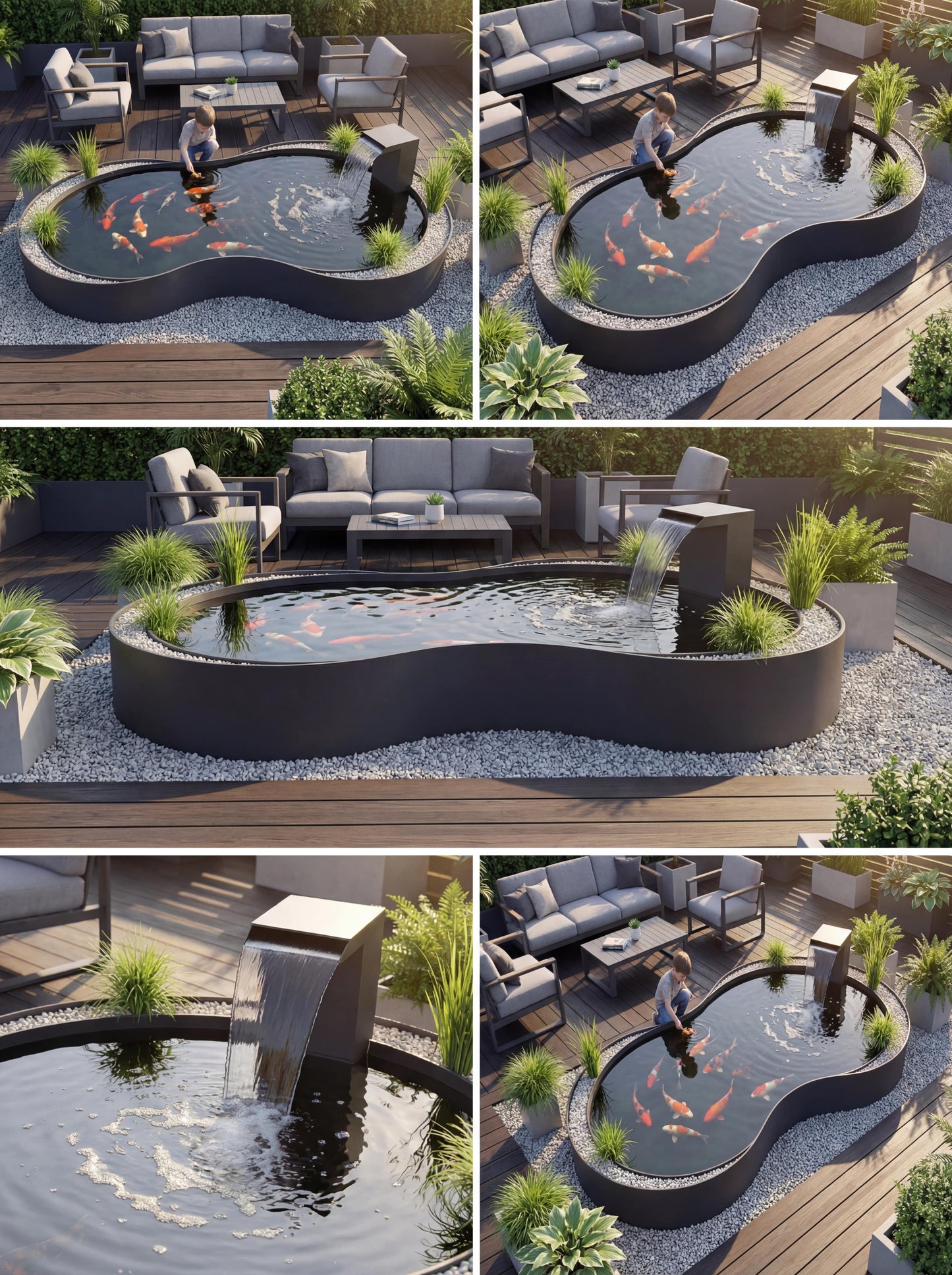 Heykelsi Koi Göleti Su Özelliği – 316L Paslanmaz Çelik Damla Waterfall Designs