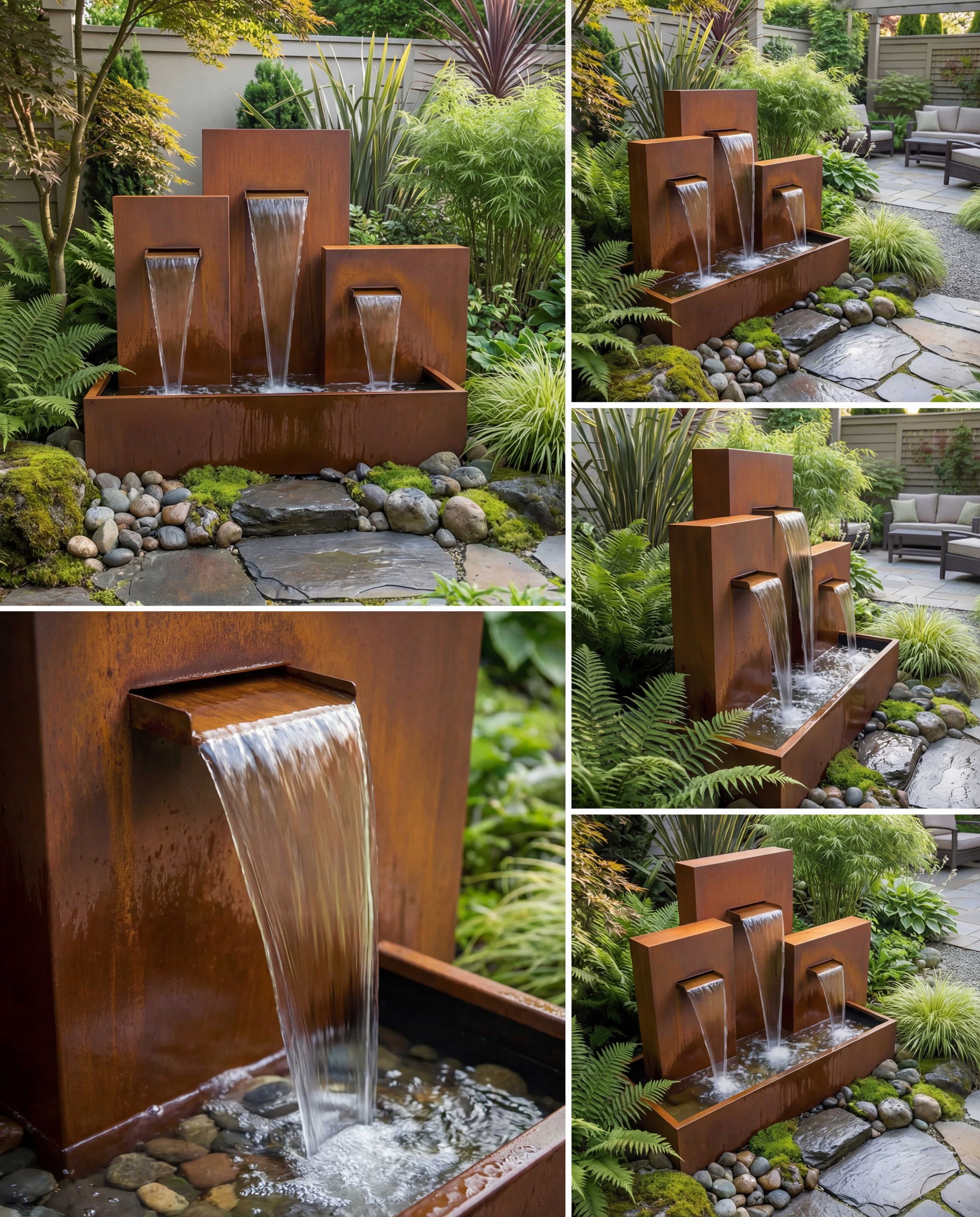 CW300 Corten Büyük Bahçeler İçin Üç Kademeli Şelale Damla Waterfall Designs