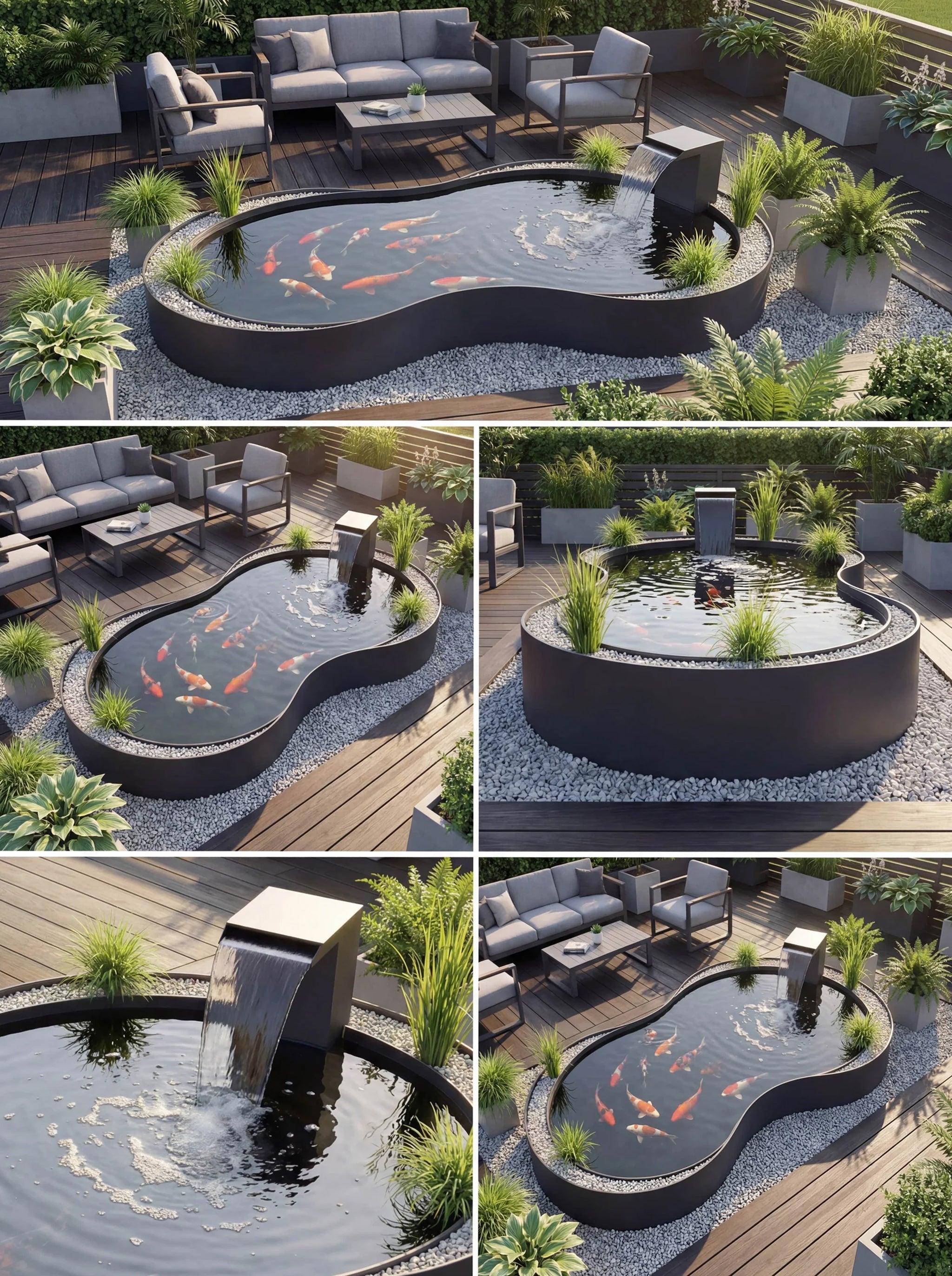 Heykelsi Koi Göleti Su Özelliği – 316L Paslanmaz Çelik Damla Waterfall Designs