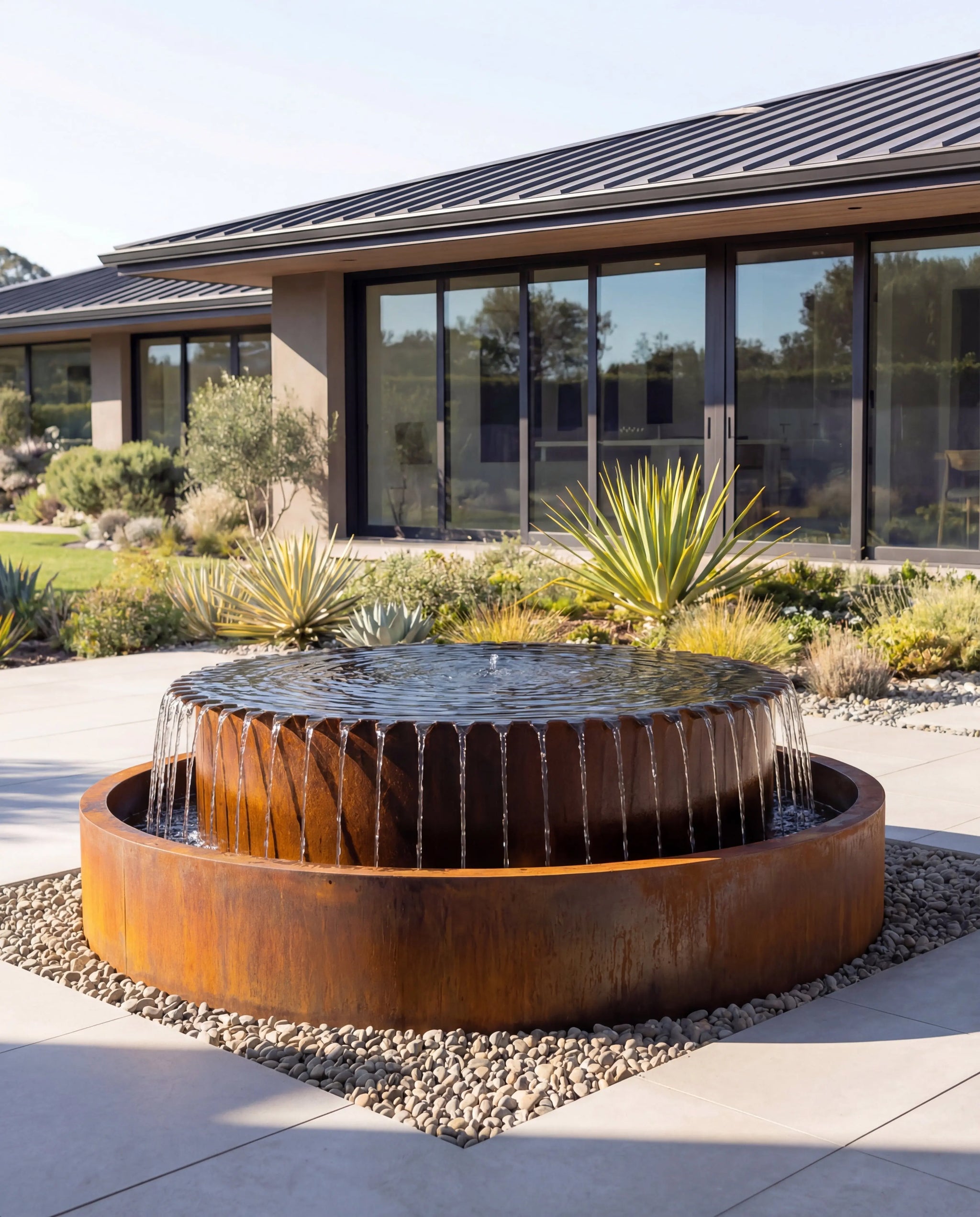 TOS Corten Dairesel Mimari Sonsuzluk Şelalesi Damla Waterfall Designs