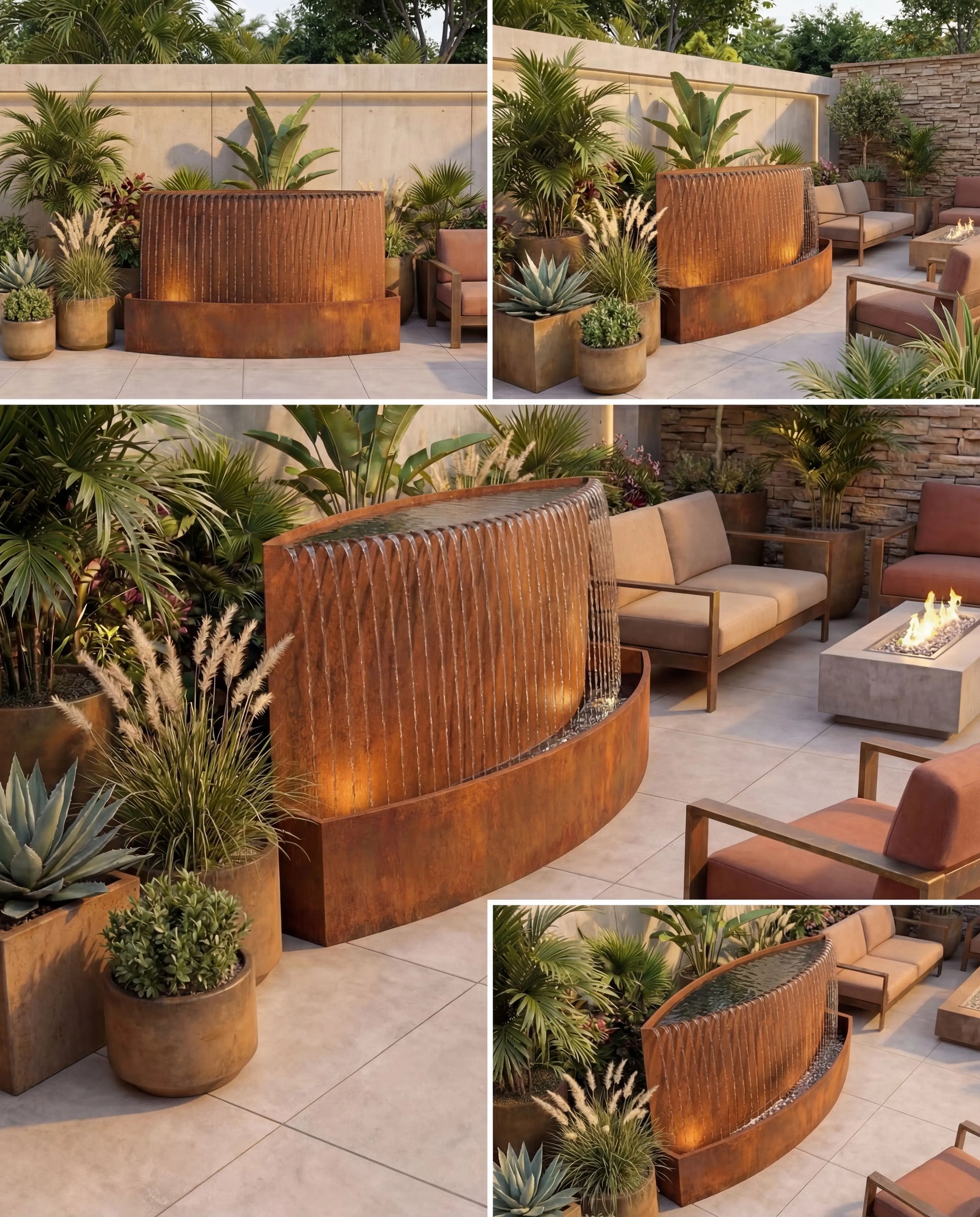 TKS Corten Kavisli Mimari Yağmur Şelalesi Damla Waterfall Designs